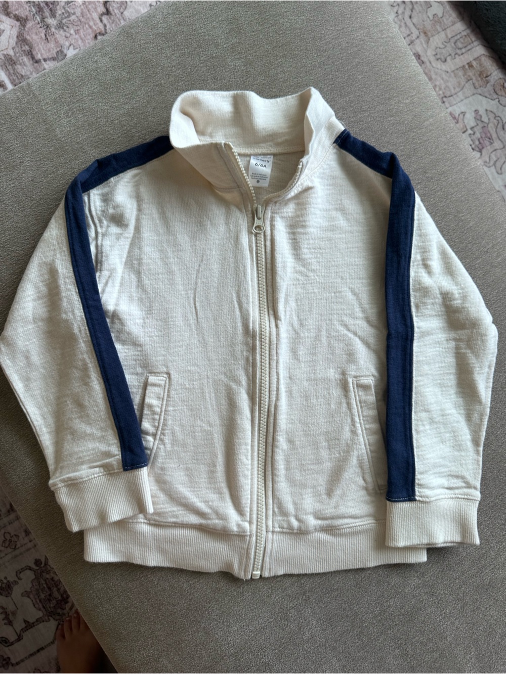 Carter's Cream Zip Front Sweatshirt with Navy Stripes